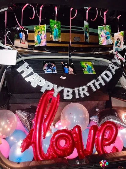 Surprises can happen anywhere. I offer creative and personalized car trunk (dikki) decorations, filling it with balloons, banners, and even hanging photos to create a memorable birthday reveal on the go.