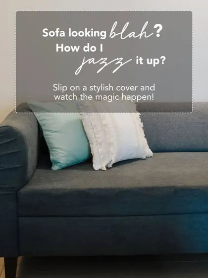 Is your sofa looking a bit blah? A stylish cover is the quickest way to jazz it up. This image shows the before, a plain sofa waiting for a magical transformation.