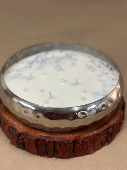 My hammered silver urli is another bestseller. Decorated with pearls and rose petals, this multi-wick candle makes a beautiful statement piece for a living room or coffee table.