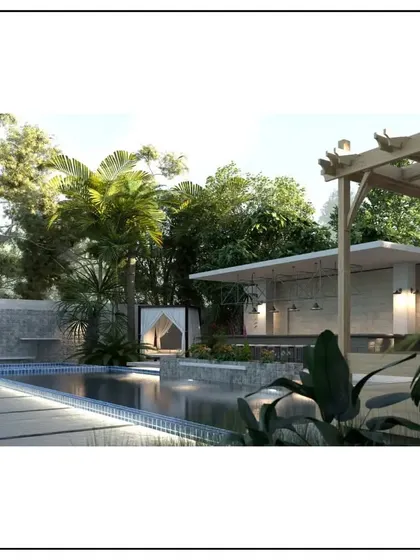 This luxury architectural design merges modern sophistication with the serene beauty of its surroundings. Each line and curve, from the pool to the landscaping, is a testament to our unparalleled craftsmanship.