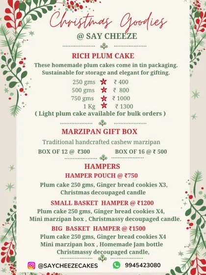 I published this Christmas Goodies menu in December 2024, listing plum cake sizes, marzipan boxes and three hamper options.