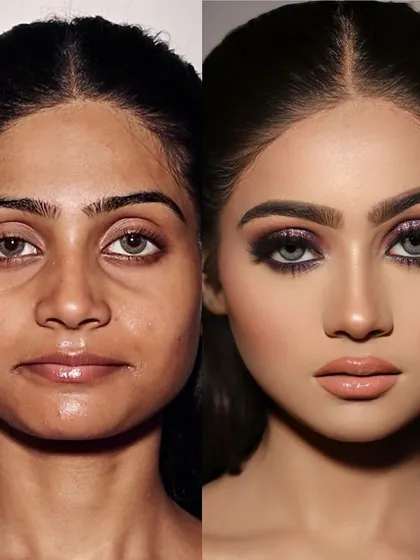 Some might say it's photoshopped, but this is the power of makeup. A dramatic cocktail look with bold eyes and a perfectly sculpted base.