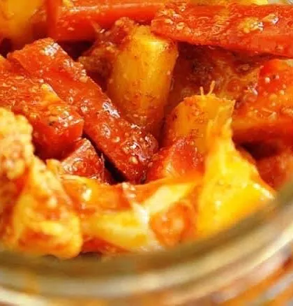 Another look at the last lot of this season's Gobi Gajar Shalgam pickle. You can choose between a version made with gur (jaggery) or sugar.