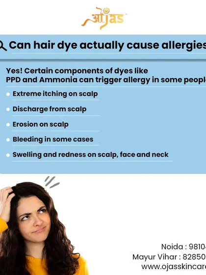 Can hair dye cause allergies? Yes, components like PPD and Ammonia can trigger reactions like itching, swelling, and redness. This graphic explains the symptoms to watch out for.