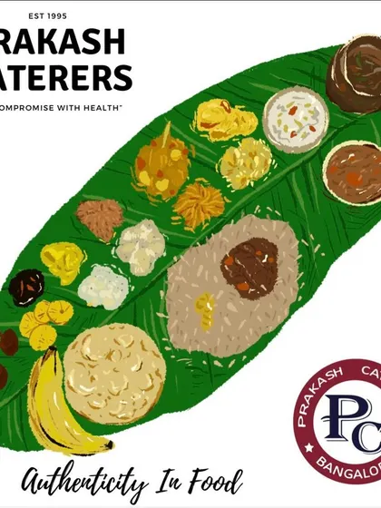 An illustration showcasing the variety of dishes included in my authentic banana leaf meal. From rice and sambar to pickles, sweets, and a banana, it's a complete and wholesome feast.