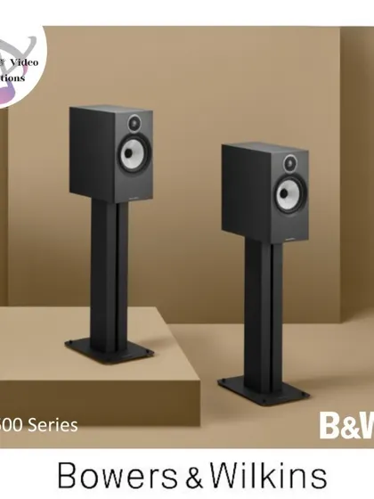 The Bowers & Wilkins 600 Series offers an accessible entry into high-fidelity sound. These bookshelf speakers, shown on their dedicated stands, provide a premium look and the detailed audio performance B&W is known for.