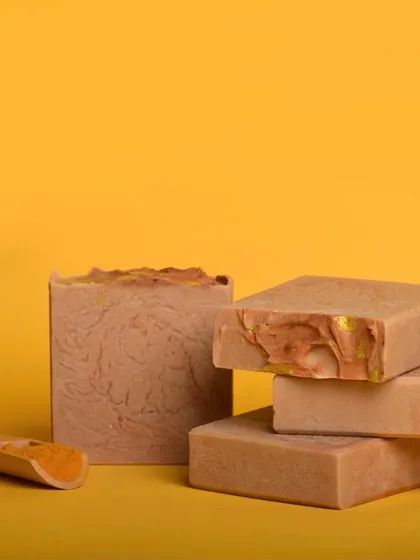 Our Turmeric and Saffron Cold Process Soap, enriched with Kokum and Mowrah butters. The fragrance is a symphony of Saffron, Oudh, and Grapefruit.