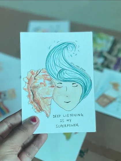 "Deep listening is my superpower." An illustration celebrating the power of empathy and understanding, created for a community-based organization.