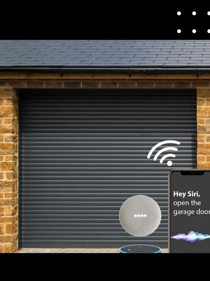 This image illustrates the power of voice control for your garage. Simply speak a command to your smart assistant, like Siri, to open or close the garage door, offering secure and hands-free access.