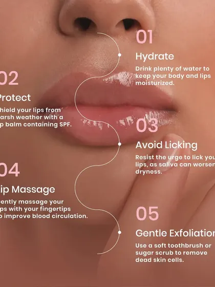 Say goodbye to chapped lips with these five simple tips. Hydrate by drinking water, protect with an SPF lip balm, avoid licking, gently massage to improve circulation, and exfoliate to remove dead skin cells.