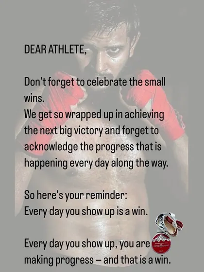 A reminder for every athlete: every day you show up is a win. We get so focused on the final victory that we forget to celebrate the daily progress. Acknowledge the small wins.