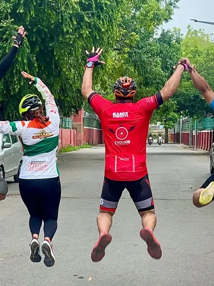 The pure joy of cycling with friends, captured in a single jump. Our rides are always filled with high energy and unforgettable moments.
