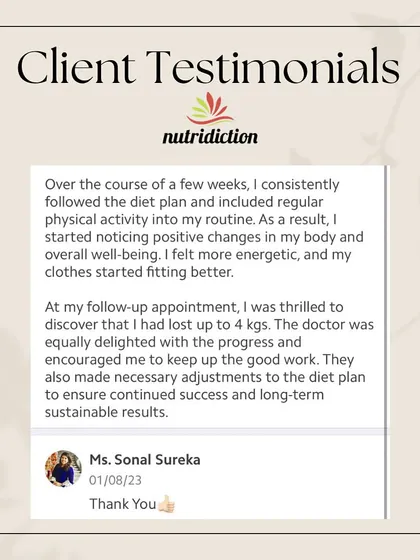A client shares their delight after losing 4 kgs in a few weeks, feeling more energetic, and finding their clothes fit better. We believe in making necessary adjustments to ensure continued, sustainable success.