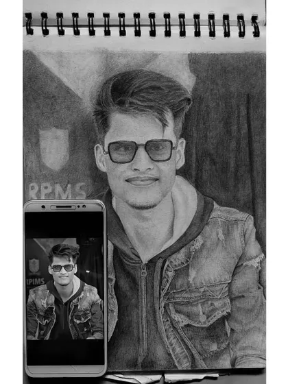 Here you can see the original photo next to my finished A4 graphite sketch. My goal is to not just copy a picture, but to capture the person's vibe and create a portrait that feels more real than the photo itself.