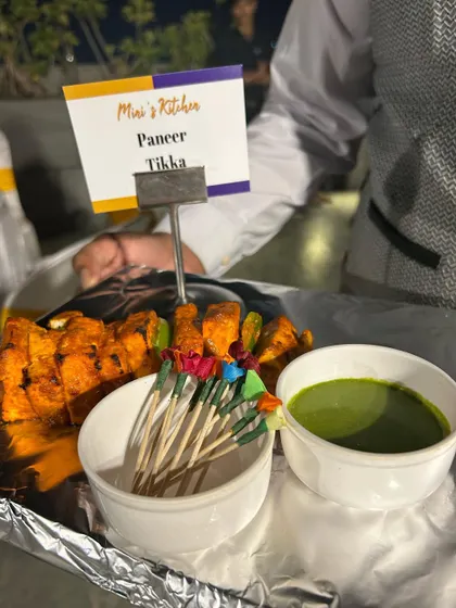 A platter of delicious Paneer Tikka, ready to be served at a Diwali terrace party.