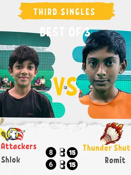 The Third Singles match from Day 4. The Thunder Shuttlers secure a comfortable victory.