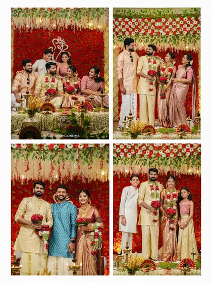 A collage of family photos from a wedding ceremony, capturing the joy and togetherness of the occasion.