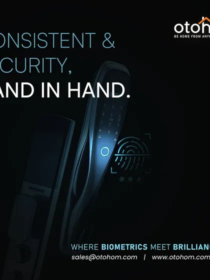 We deliver consistency and security, hand in hand. This close-up highlights the biometric fingerprint sensor on our smart lock, a feature that brings brilliant and reliable security to your front door.