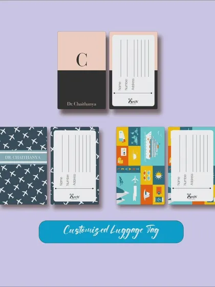 Duplicate of 49. I also offer more minimalist and graphic designs for luggage tags, including initial monograms and airplane patterns, which can be personalized with your name.
