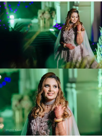 A collage of the bride's portraits, capturing her beauty from different angles.