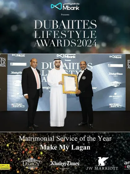 We are thrilled to be honored at the Dubaities Lifestyle Awards 2024. Our founder receiving the "Matrimonial Service of the Year" award highlights our growing global presence and dedication to excellence.