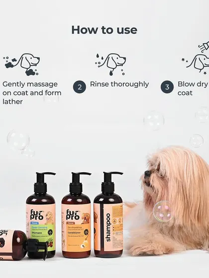Using our Fur Pro products is simple: just gently massage to form a lather, rinse thoroughly, and blow dry for a soft, clean coat.