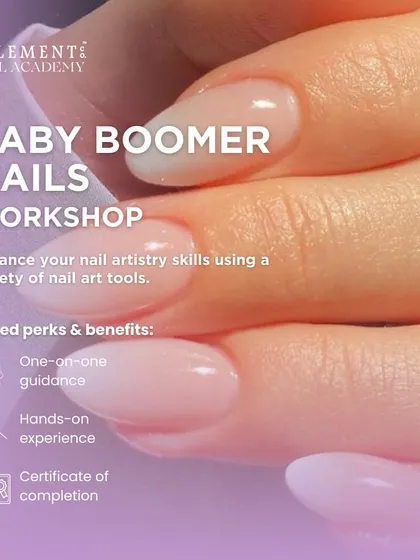 Enhance your nail artistry skills in our Baby Boomer Nails Workshop. You'll receive one-on-one guidance, hands-on experience, and a certificate of completion.