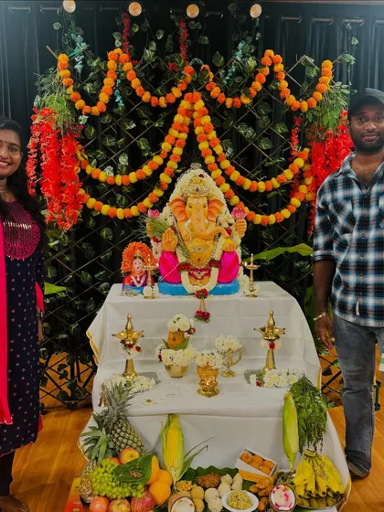 A family picture during our studio's Ganesh Chaturthi pooja. We believe in celebrating our culture and traditions together.