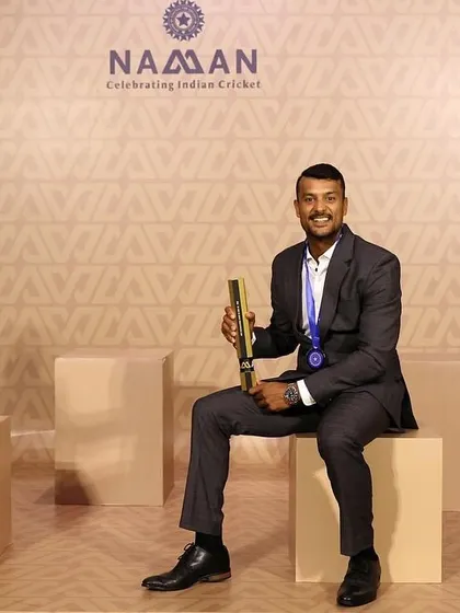 Posed shot of Mayank Agarwal at the awards ceremony.