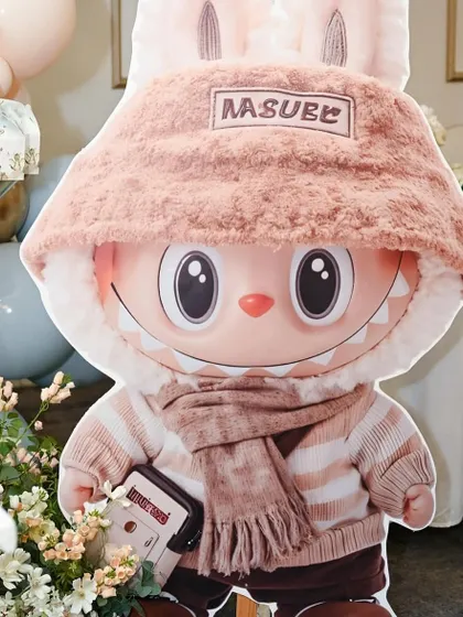 A life-sized cutout of a Labubu character, adding a fun and trendy element to the party decor.