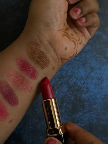 Here is a swatch of my classic Red lipstick. It's a vibrant, creamy shade, perfect for making a statement. All my lipsticks are handmade and herbal.