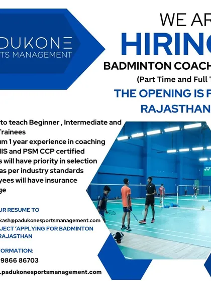 I am hiring. This opening for BWF, NIS, and PSM CCP certified coaches in Rajasthan shows the real career opportunities available after completing my program. My certification gives you priority in selection.