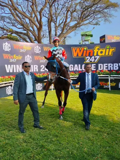 Apollo Light, with jockey Koshi Kumar, after winning The Saddle Up Cup.
