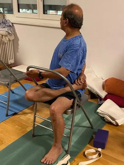 Additional images from my personal practice and teaching sessions, demonstrating a wide variety of asanas and the use of props. Each photo shows a moment of exploration in the journey of yoga.