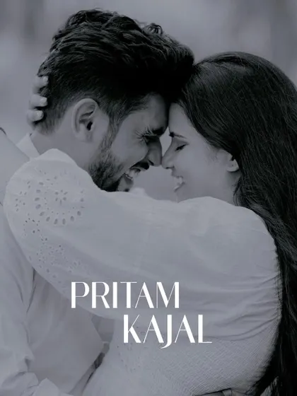 A powerful black and white close-up of a couple embracing, with their names overlaid. The focus is entirely on their emotional connection, making for a very impactful portrait.