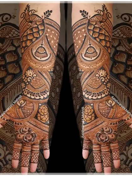 A mirrored image of a full bridal design, showcasing the complexity and symmetry of the patterns.
