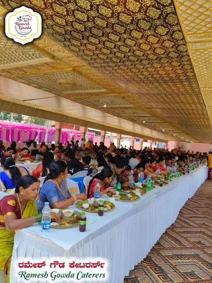 A side view of guests enjoying the banana leaf meal. We provide a complete traditional dining experience for all types of events.