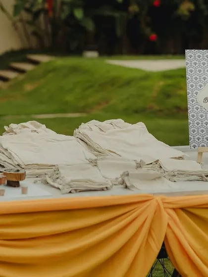 A DIY block printing station, providing a creative and engaging activity for guests during a Mehendi function.