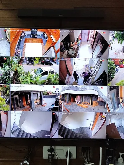 See everything at once. This is a completed 16-camera Hikvision 4MP IP camera installation, providing crystal clear footage for a large property. We set up the monitor so you can view all angles easily.