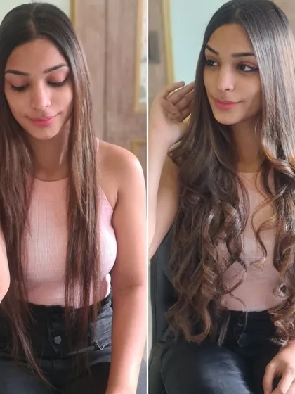 From straight to curly, this transformation shows how extensions can be used to completely change your hairstyle and texture.