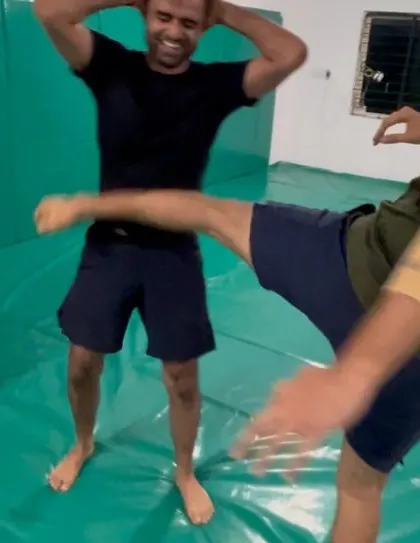 Sometimes training gets a little too real, even during Jiu-Jitsu class. All in good fun.