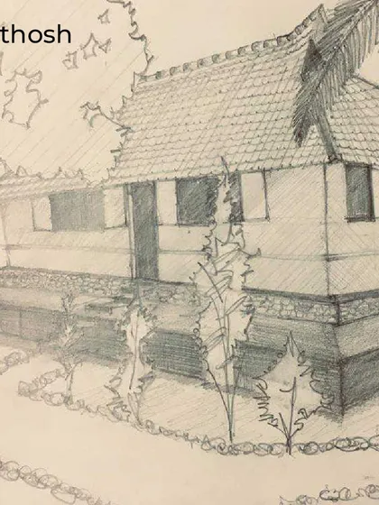 A beautiful hand sketch by our intern Santhosh, capturing the rustic charm of a traditional house. We encourage our team to draw and explore ideas by hand.
