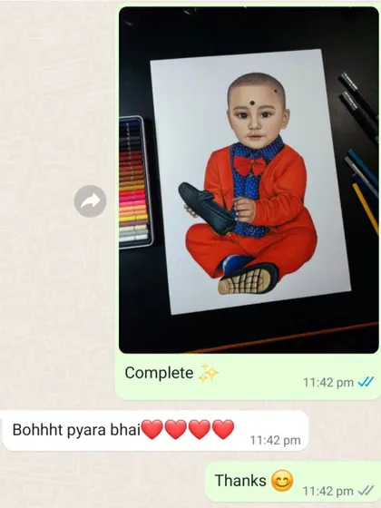 "Bohhht pyara bhai". So happy that the client loved this colourful portrait of the cute baby. This is why I love my job.