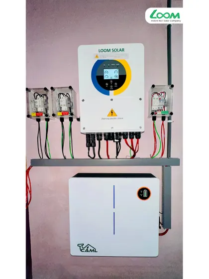 A closer look at the 5kW hybrid system installed in Sultanpur, UP. The combination of a smart inverter and a wall-mounted lithium battery provides a reliable and sustainable energy solution.