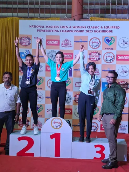 Results are the only metric that matters. Here is my client Renu on the podium, securing a bronze medal at her first National Powerlifting Meet after hitting personal bests on her squat and deadlift. This is the outcome of consistent, structured strength training.