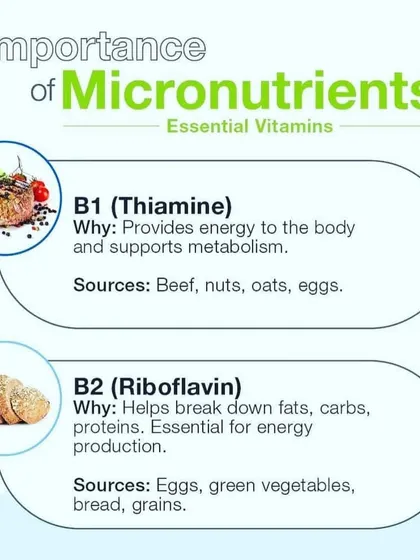 Information on the importance of micronutrients like Vitamin B1 and B2.