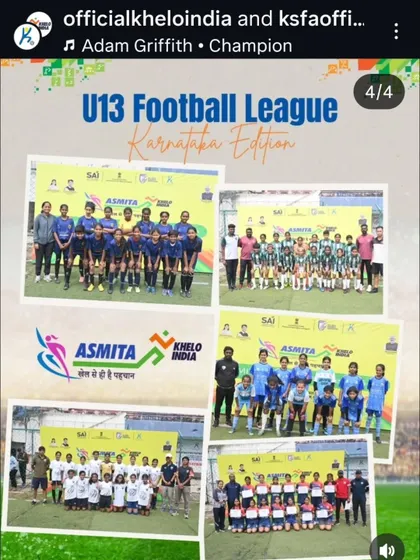 A collage thanking AIFF and KSFA for the opportunity to participate in the U13 Football League, showcasing multiple teams and the spirit of the event.