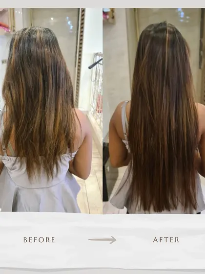 This transformation added length and corrected the appearance of thin ends, resulting in a much fuller and more luxurious style.