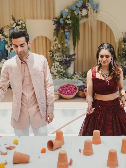 A little competition and a whole lot of love. We incorporated simple, traditional games into the Haldi ceremony, which turned into a memorable moment of playful banter for the couple.
