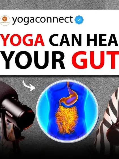 A thumbnail from a podcast where I discussed how yoga can heal your gut. The connection between gut health, diet, and yoga is a topic I am very passionate about.